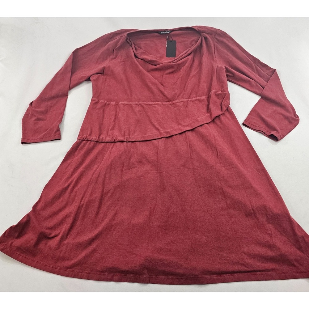 eShakti Womens 20W Red Cotton Spandex Stretch A-Line Midi Dress Long Sleeve Zip